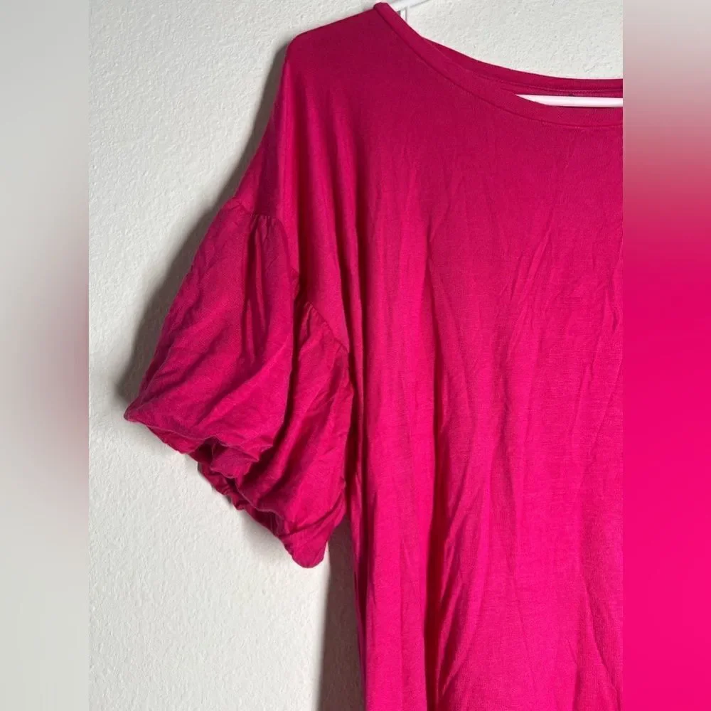 Viola Top Tee Shirt Rose Pink Ruffed Sleeve Bohemian Top Approximately size M